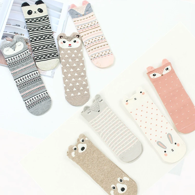 

Women Autumn And Winter Three-Dimensional Ears Cartoon Animal Cotton Tube Socks Japanese College Style Socks Cute Cotton sock