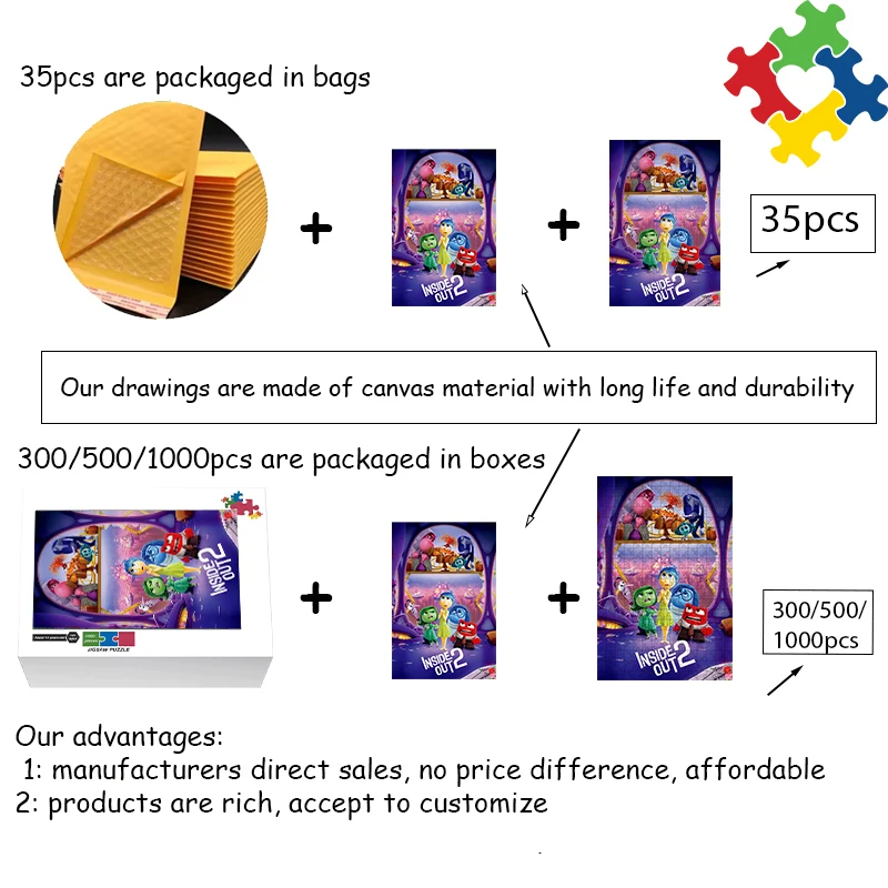 35/300/500/1000 Disney Pixar Inside Out пазлы деревянные цельные для взрослых детей развивающие