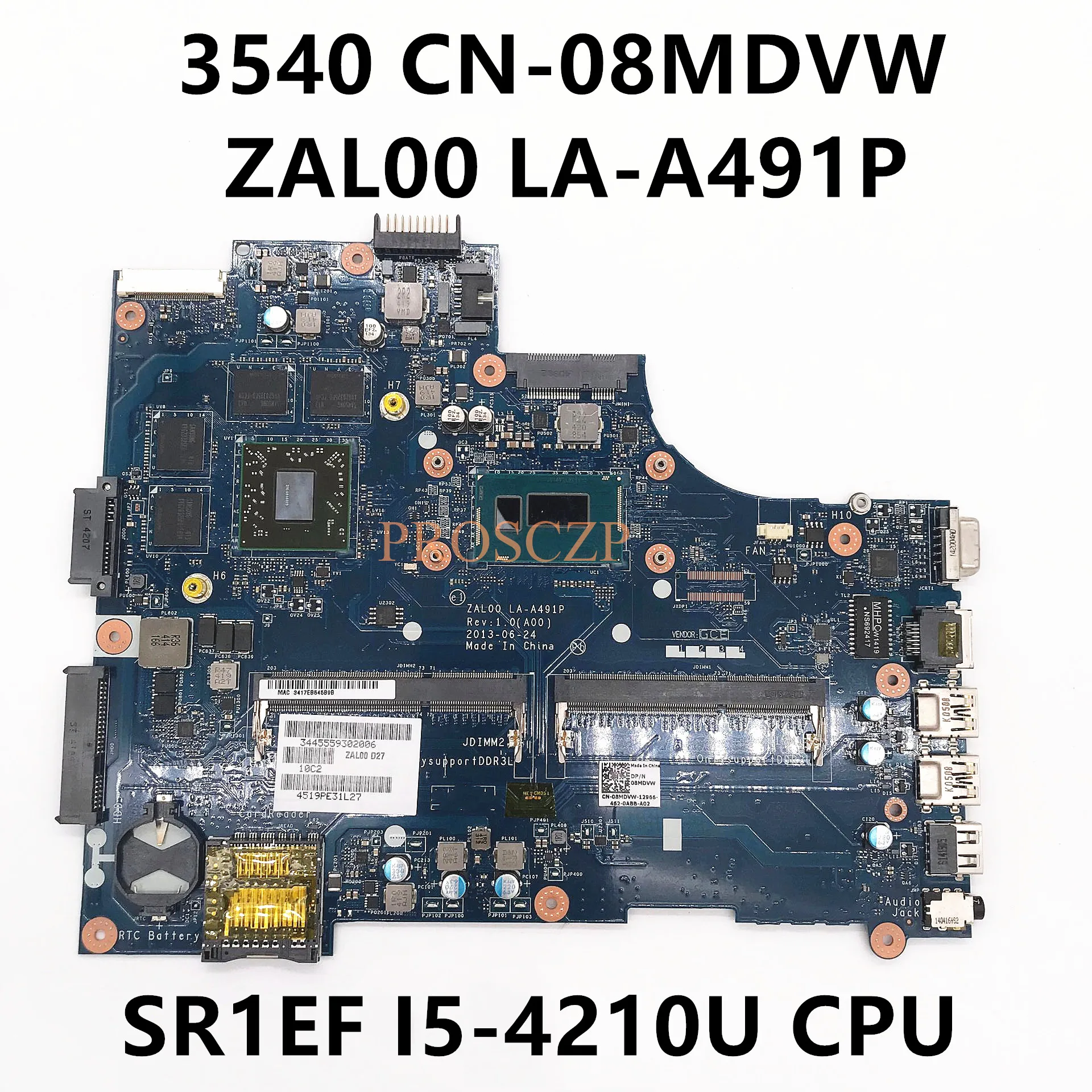 

CN-08MDVW 08MDVW 8MDVW Mainboard For Dell Latitude 15 3540 Laptop Motherboard ZAL00 LA-A491P W/SR1EF I5-4210U CPU100%Full Tested
