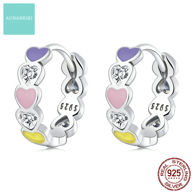 

AURAREIKI модные радужные любовные серьги 925 серебряные милые серьги-капли с клеем для рукоделия серьги в форме сердца для женщин Желтые серьги-...