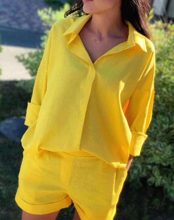 Женские модные костюмы весна-лето 2024 новейшая Повседневная рубашка с отложным