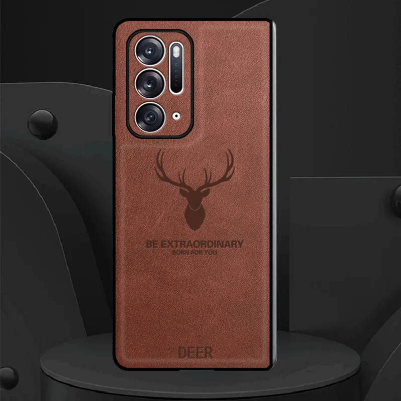 Luxury 2in1 Retro Genuine Leather Fold Phone Case for OPPO Find N 5G Classic Vintage Deer Elk Head Texture Armor Back Cover