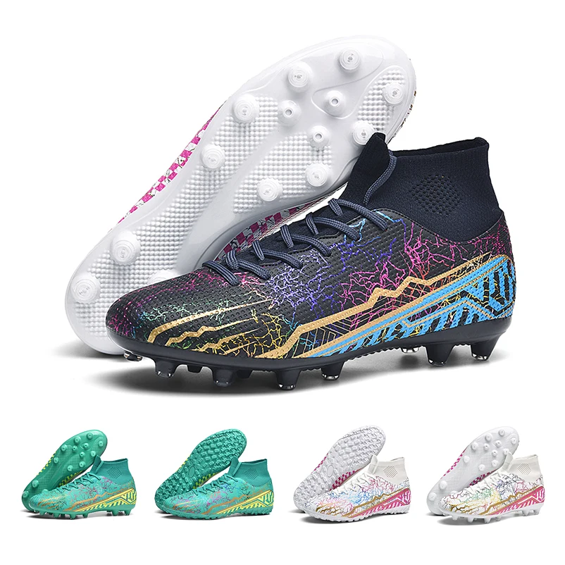 

High Quality Football Boots For Men High Top Teenager Cleats TF/AG Soccer Shoes Kids Turf Futsal Training Sneaker Mens EUR 32-47