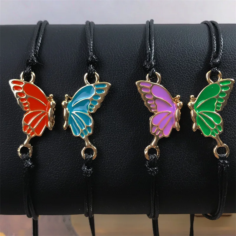 

2Pcs/Set Colorful Butterfly Bracelets Friendship Couple Matching Bracelet for Women Men Handmade Woven Rope Valentine's Day Gift