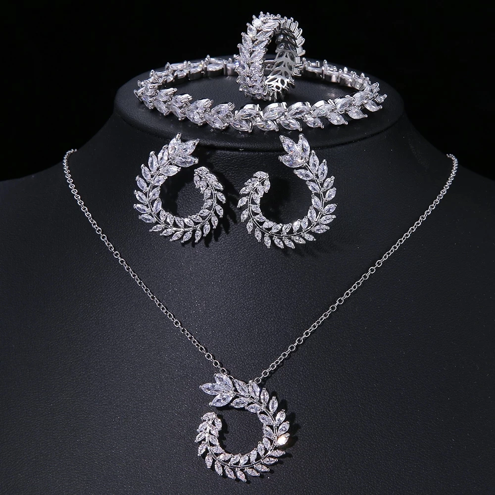 

GMGYQ New Hot Sale Trend Shiny Crystal Clear Marquis Zircon 4 Piece Sets for Fashion Women Dinner Party Jewelry Wearing