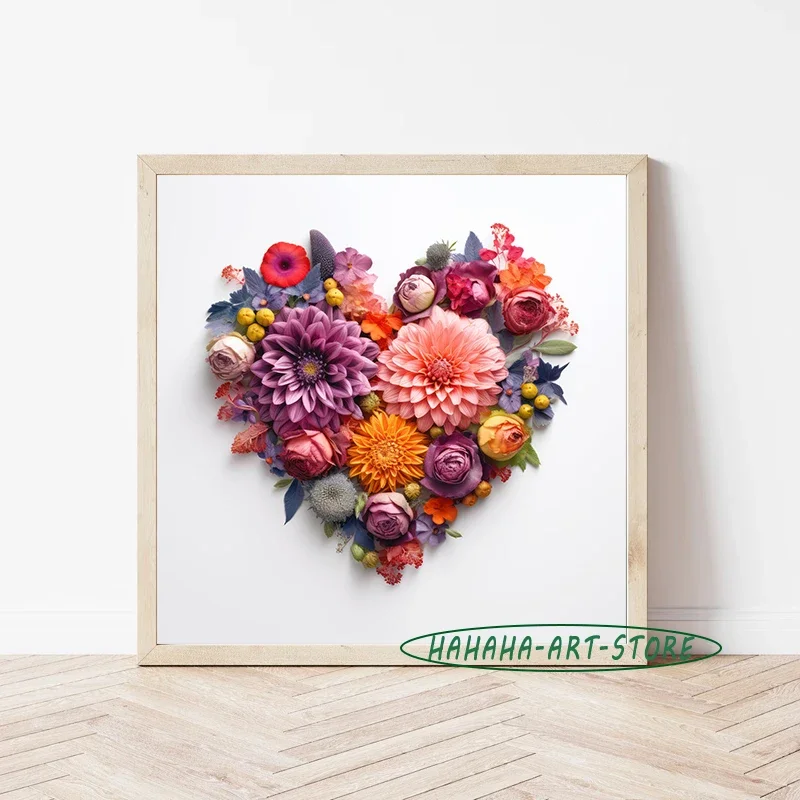 Цветок Красное Сердце Любовь Плакат Печать на Холсте Flor Домашняя Комната Стена
