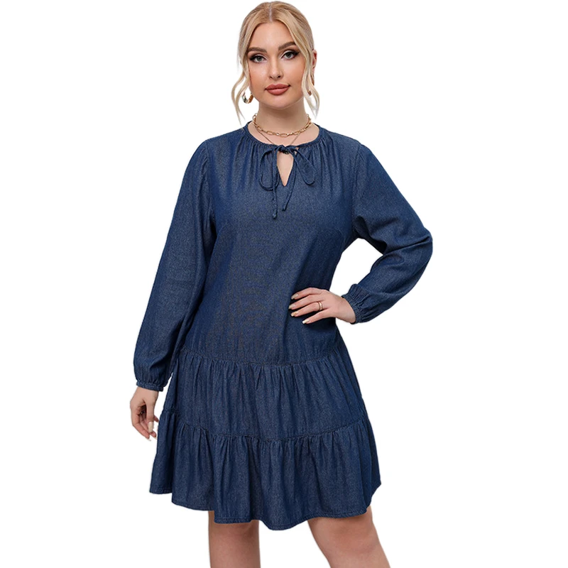 Plus Size Denim Dress Women Sundress 2022 Casual Spring Summer Jeans Dress Ruffle Loose Robe Jean Femme Vestido De Mujer Blue