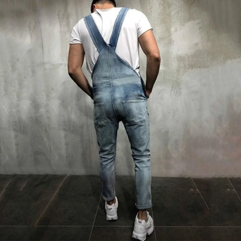 Men's Strap Denim Jumpsuit Jeans Rompers Spring and Autumn High Street Full Length Trousers Overalls Streetwear Men Jeans