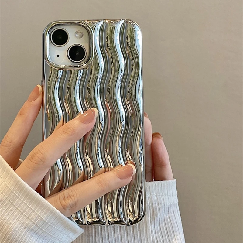 

Luxury Silver 3D Water Ripple Plated Electroplated Case For iPhone 14 Pro Max 13 12 11 14 Plus Plating Purple Shockproof Cover