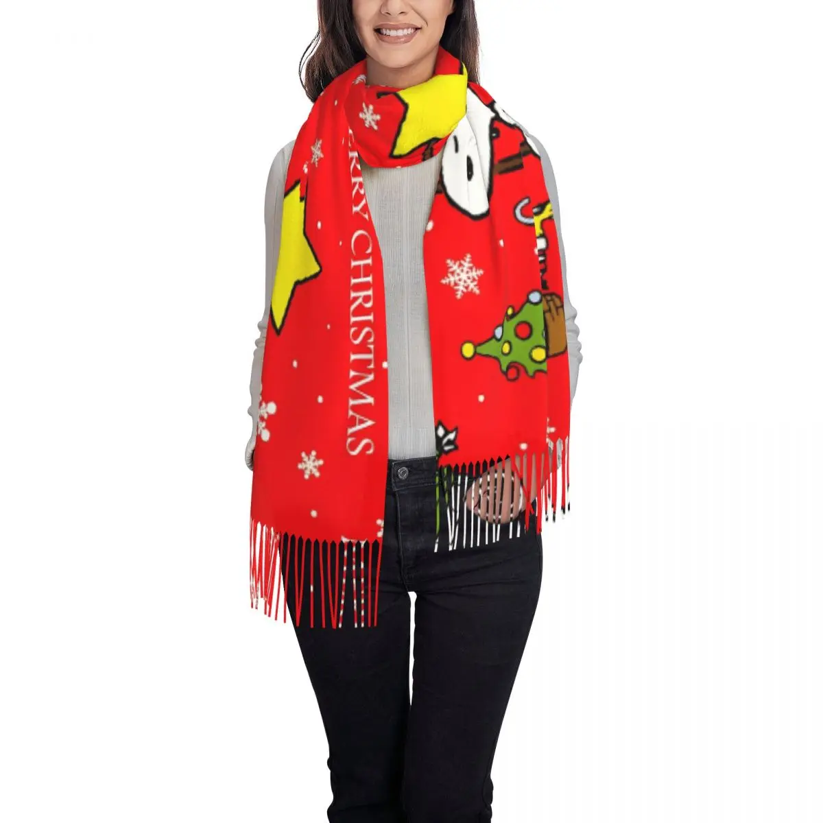 MINISO Sanrio Snoopy Рождественский шарф с длинной кисточкой сохраняет тепло шаль женские
