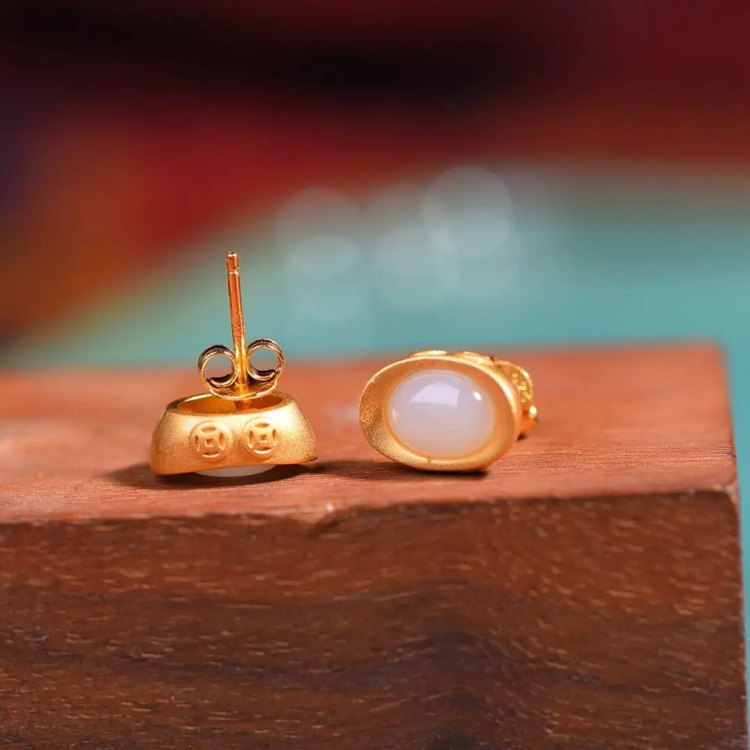 Серьги из серебра 925 пробы с белым нефритом и листьями | Украшения аксессуары