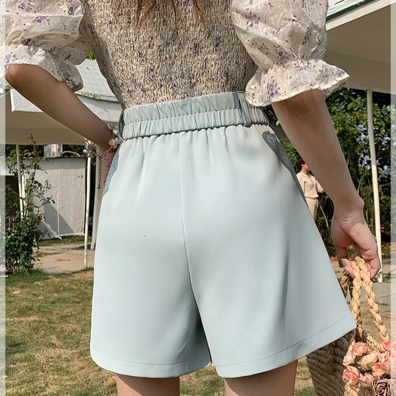 Casual Suit Shorts Women Summer Thin Three Point Wide Leg Pants High Waist Fashion Korean Style Stretchy Plus Size Clothing
