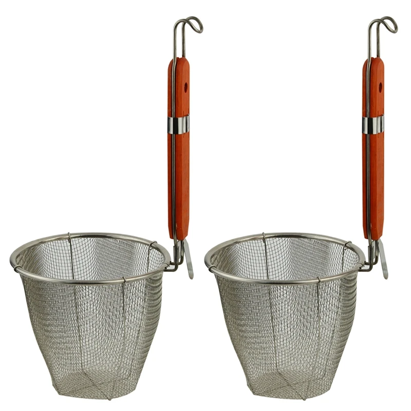 

2X Wooden Handle Stainless Steel Kitchen Ware Dumplings Noodles Mesh Strainer 5.3 Inch X 4.9 Inch