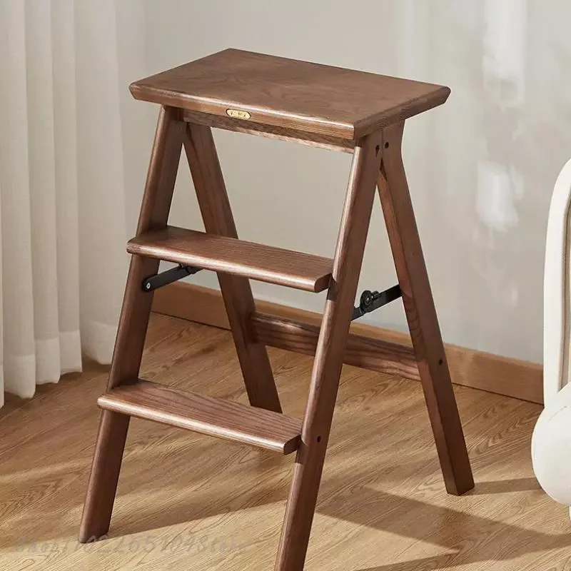 

Solid Wood Folding Step Stool Household Thickened Multifunctional Kitchen High Bench Bar Stool Simple Climbing Small Ladder