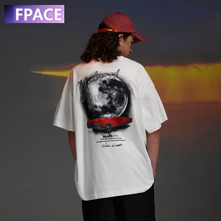 

Spring And Summer New Fashion Brand Ins Men 'S And Women 'S Same Style Car Night Travel Printing Oversize Short Sleeve Men 'S