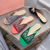 sequined rhinestone slip on sandals for womens outer wear summer new flat open toe fairy all match mules