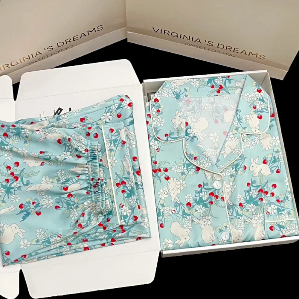 Женский пижамный комплект с цветочным принтом длинные брюки короткие рукава