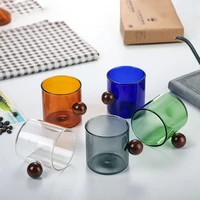 120ml 220ml wooden ball handle coffee mug japanese teacup multicolored glass cup creative drinkware party wine glasses
