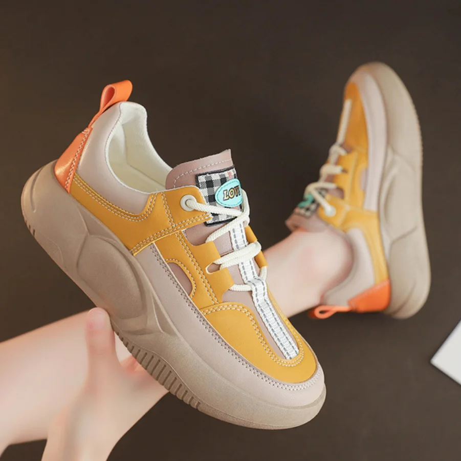 

Женские кроссовки на платформе, повседневная обувь, спортивная обувь для отдыха, Женская Вулканизированная обувь, обувь из искусственной кожи для походов, 2023