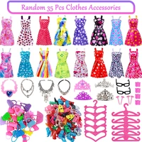 35 itemset doll accessories10 mix fashion cute dress10 accessories10 hanger5 shoes dress clothes for barbies doll toys gift