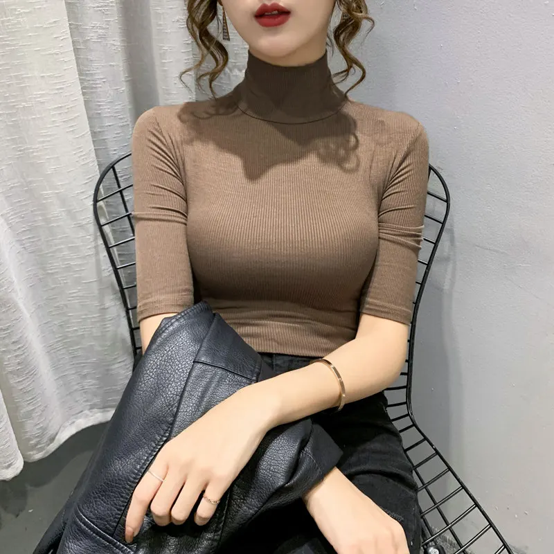 

Within half a turtleneck render unlined upper garment of female take brief paragraph doublet autumn outfit women's wear T-shirt