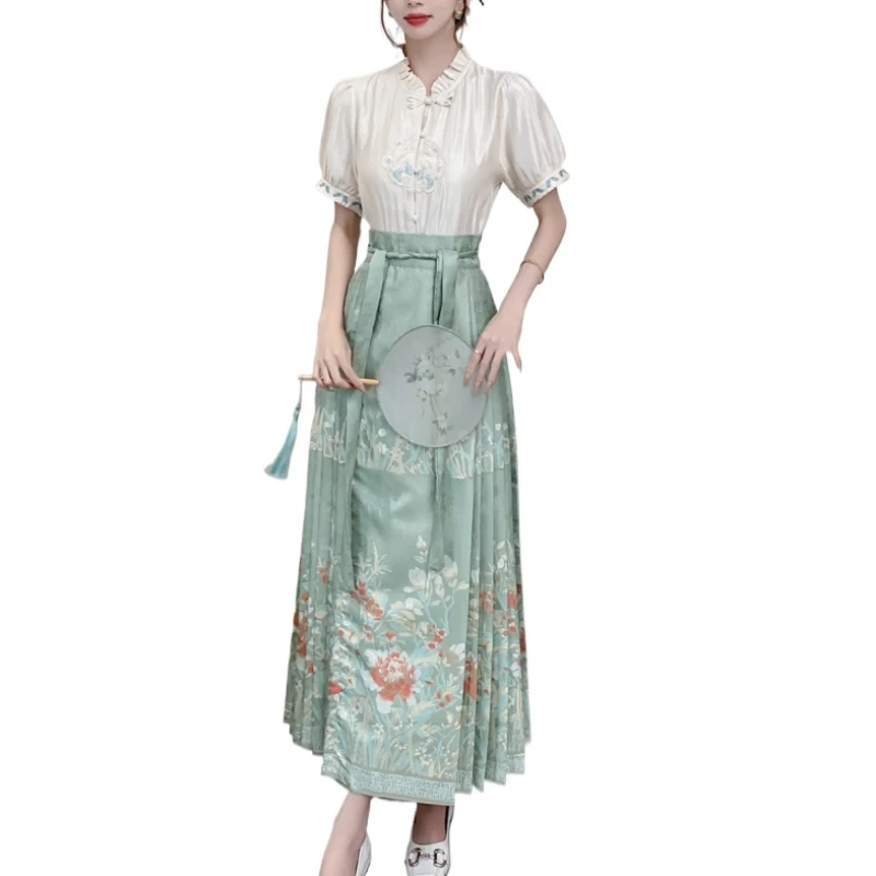 Женский летний комплект из двух предметов топ с коротким рукавом и юбка