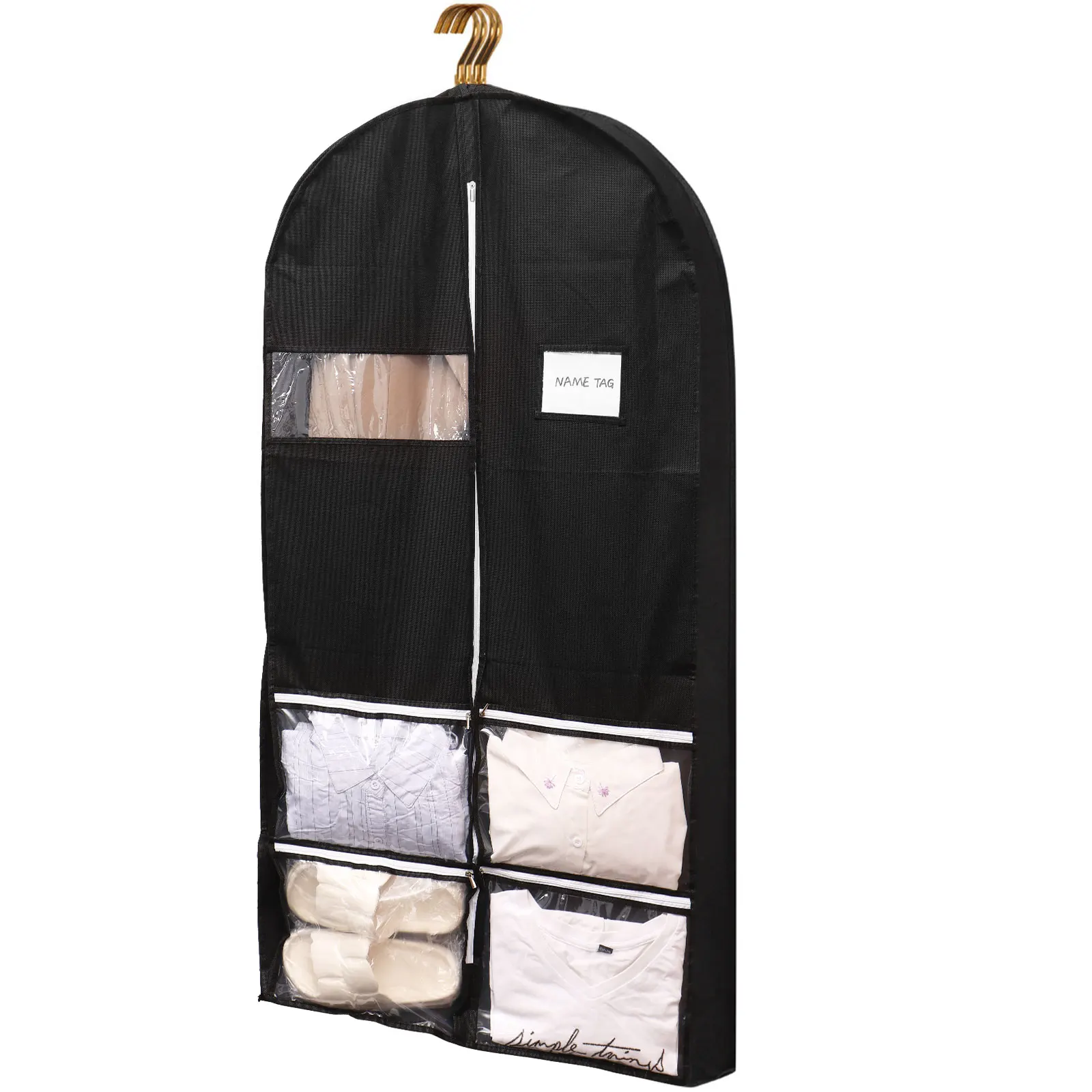 

49 Inch Garment Bag for Travel Heavy Duty Hanging Suit Bags with 4 Clear Pockets Foldable Suit Cover Bag Coat Protector for