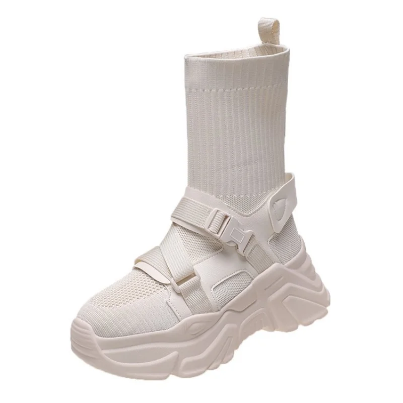 Stretch Fabric Socks Shoes Autumn Women's Shoes Nice New Casual Shoes Sneakers Mid-Calf Boots Stretch Cloth Ladies Women Boots