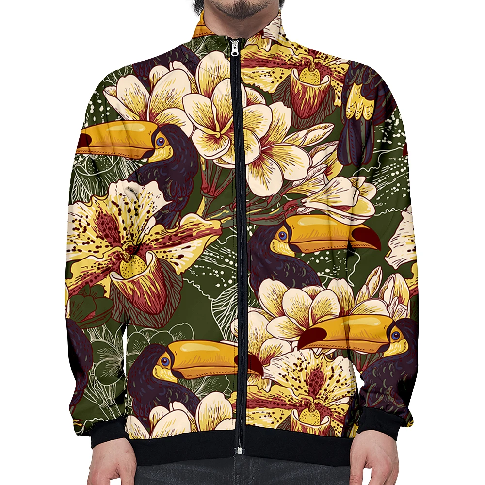 

Long Sleeve Jacket toucan Pattern Coats Sweatshirts Man Women Runing Sport Autumn Winter Zipper jaqueta masculina