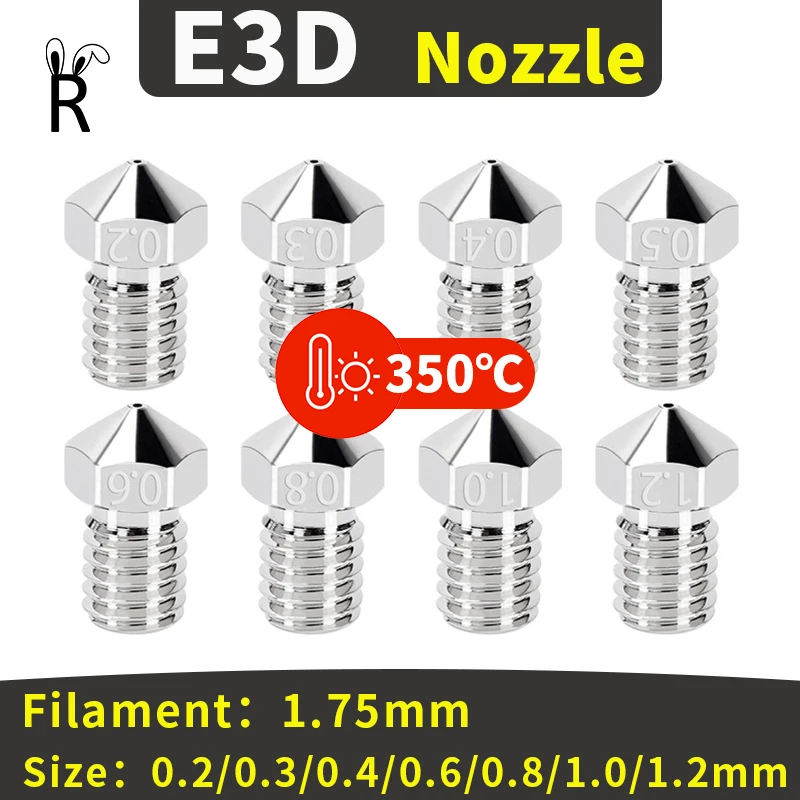 

E3D Nozzle High Quality High Temperature and Heat Resistance 350 ℃ V6 Nozzles 1.75mm Filament Extruder Parts 3D Printer Nozzle