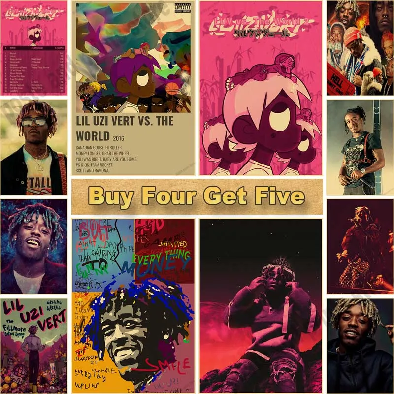 

Pop Singer Lil Uzi Vert Posters Retro Kraft Paper Rapper Poster Home Decor Bedroom Bar Cafe Wall Art Painting Fans Collection