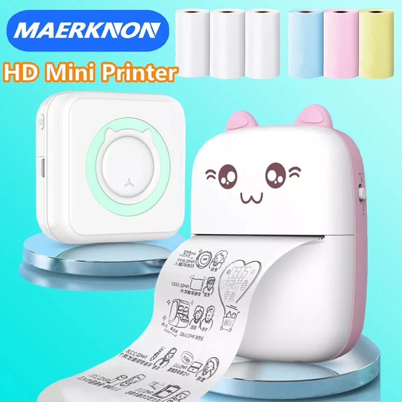 

Мини-принтер в форме кошки, портативный принтер для печати этикеток, Фотопечать, термопринтер без чернил, беспроводной принтер 57 мм, печать 200dpi, принтеры для Android и IOS