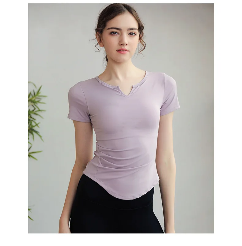 

Female Fitness Clothes with Small V Neck Insert in the Front Sports Top Woman Breathable Underwear Yoga Gym Wear 7 Colors S22226