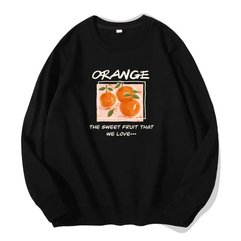 

Женская одежда, модные толстовки, новый оранжевый свитшот с принтом фруктов, уличные пуловеры из чистого хлопка для девочек, топы с длинным ...