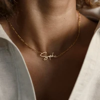 custom letter name for women personalized necklace pendant gold silver figaro chain stainless steel jewelry collares para mujer