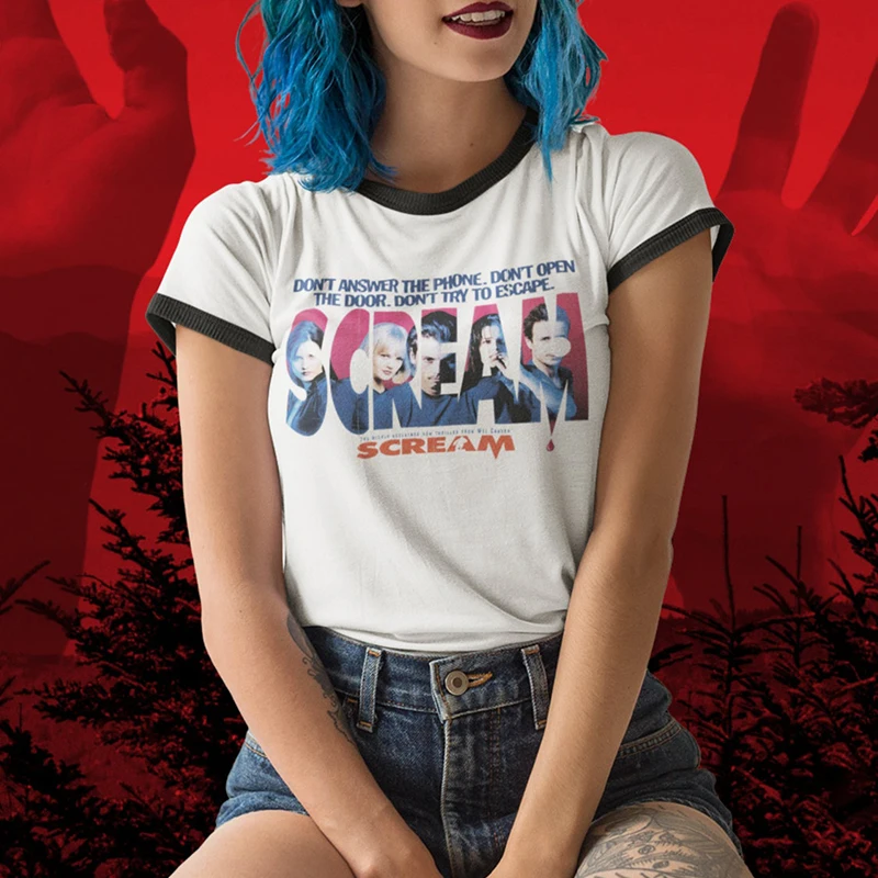 

Scream Movie T-shirt Women Ghostface Horror Skeet Ulrich Loomis Comfortable Ringer T Shirt Witch Graphic Casual Short Sleeved