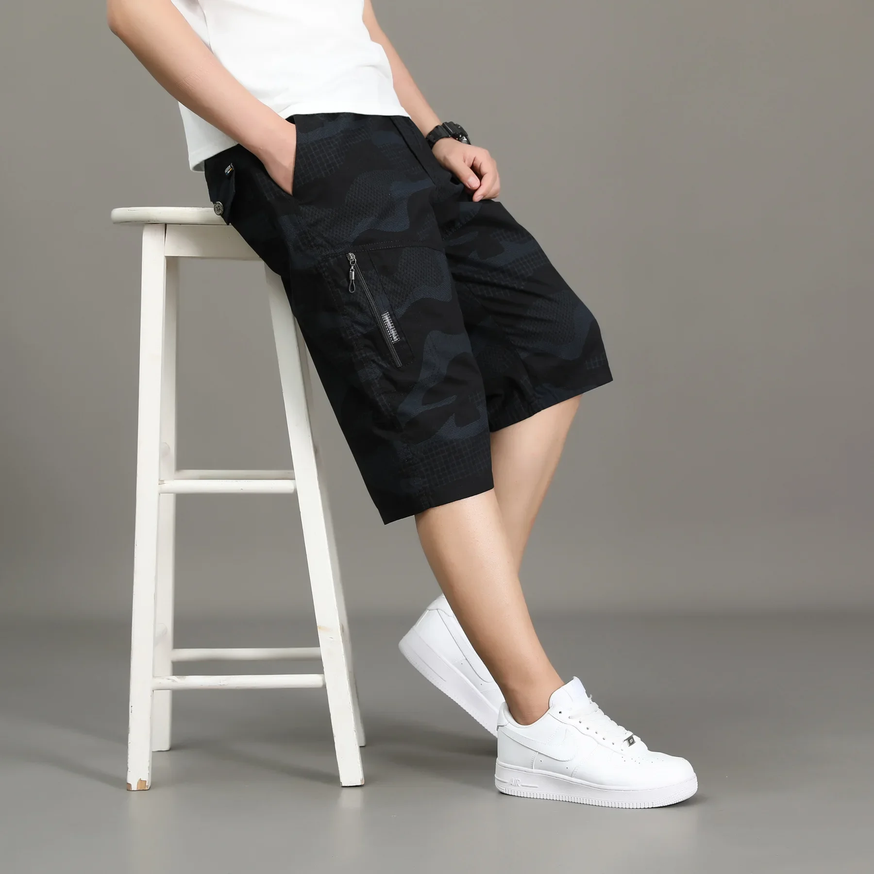 Повседневные мужские шорты свободного кроя летние камуфляжные легкие пляжные из