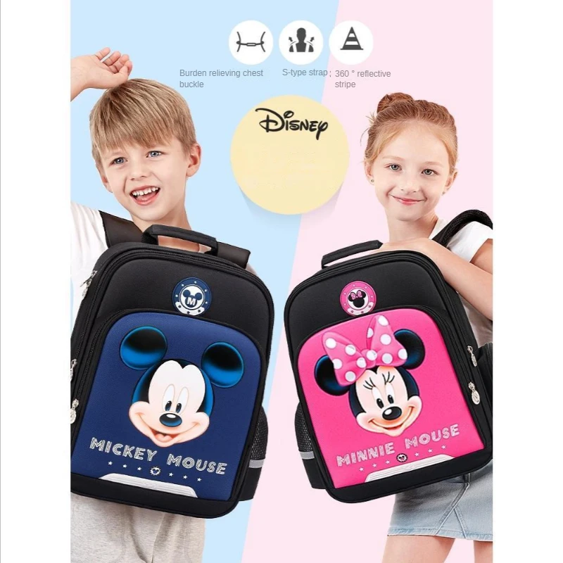 Disney Kids Backpack for Elementary School Girl Boy Cartoon Large Capacity Schoolbag Waterproof Minnie Mickey Mouse Gift
