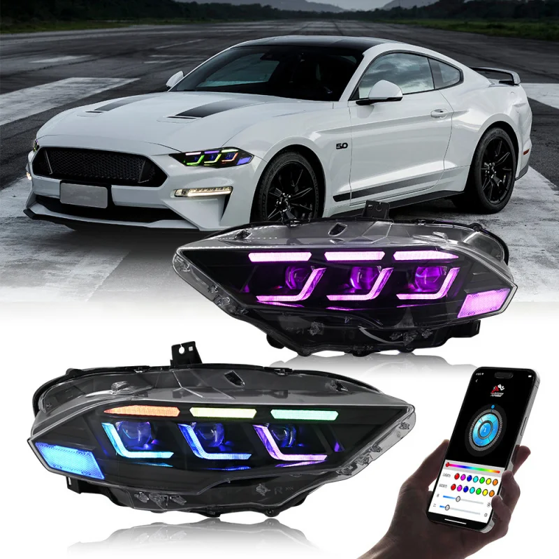 Для Ford mustang 2018-2022 модификация красный зелёный синий режим передняя фара в сборе