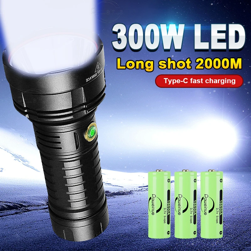 

World's More Powerful Flashlight With Usb Charging 300W High Power Led Flashlights Long Distance 2000m Rechargeable XHP360 Torch