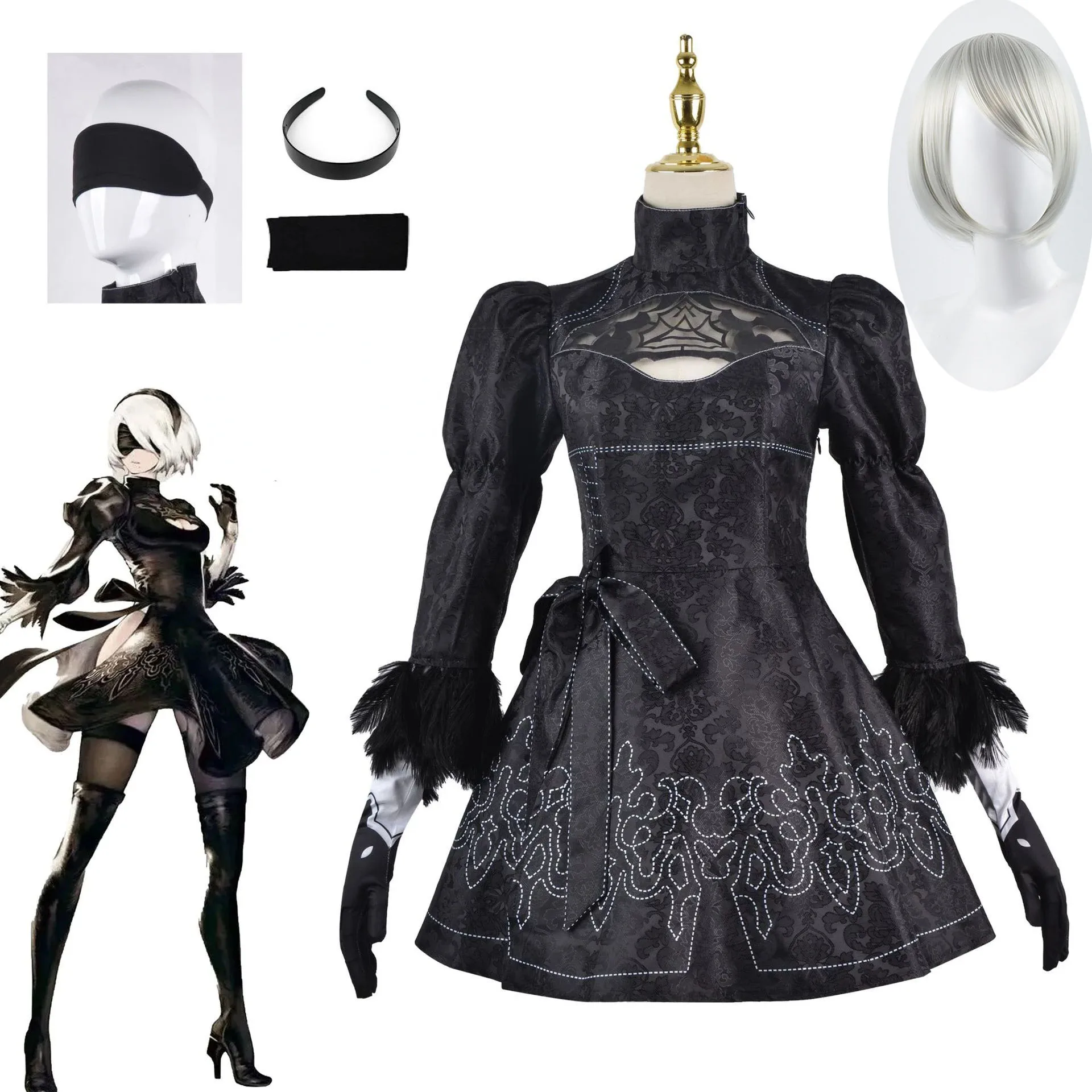 

Костюм для косплея Nier Automata Yorha 2B, сексуальный наряд, костюм для игр, Женские Костюмы для ролевых игр, нарядное платье для вечеринки на Хэллоуин для девочек