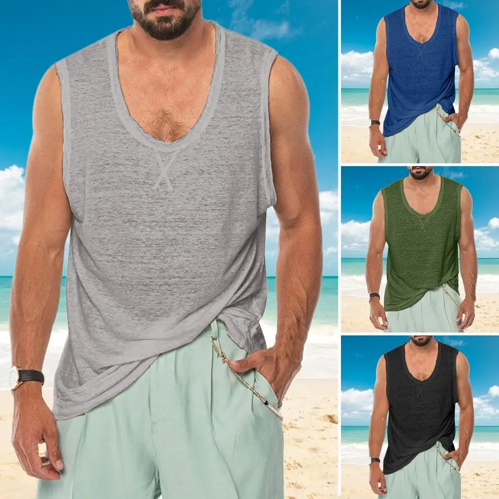 

Pullover Fabulous Simple Men Tank Top Wear-resistant Summer Tank Top All Match for Sports