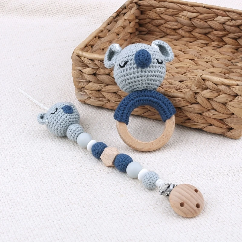 

Crochet Animal Pacifier Chain Newborn Teething Rattle Education Handbell Anti-Drop Cotton Dummy Clip Baby Teething Gift A2UB