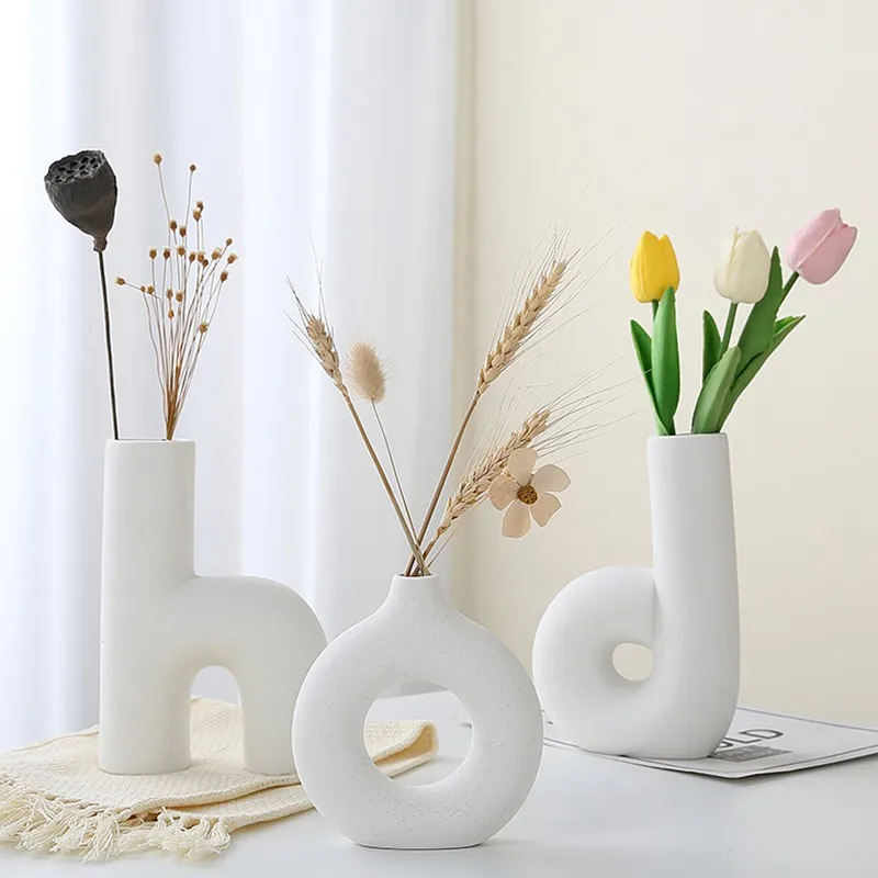 

Vilead Nordic Letter Vase Ceramic Flower Container Modern Art Dried Flower Arrangement Living Room Table Decoration Accessories
