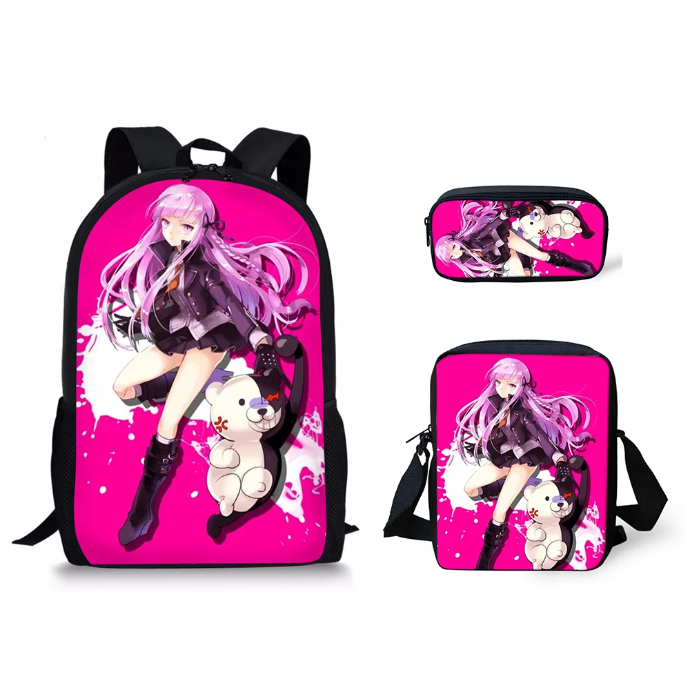 Creative Danganronpa Pattern 3D Print 3pcs/Set pupil School Bags Laptop Daypack Backpack Inclined shoulder bag Pencil Case |