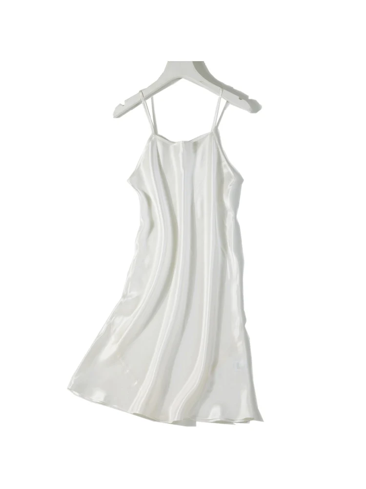 SuyaDream Silk Sleep Dress 100%REAL SILK Women Healthy Solid Spaghetti Strap Mini Dresses 2022 Summer Sleepdress White Pink