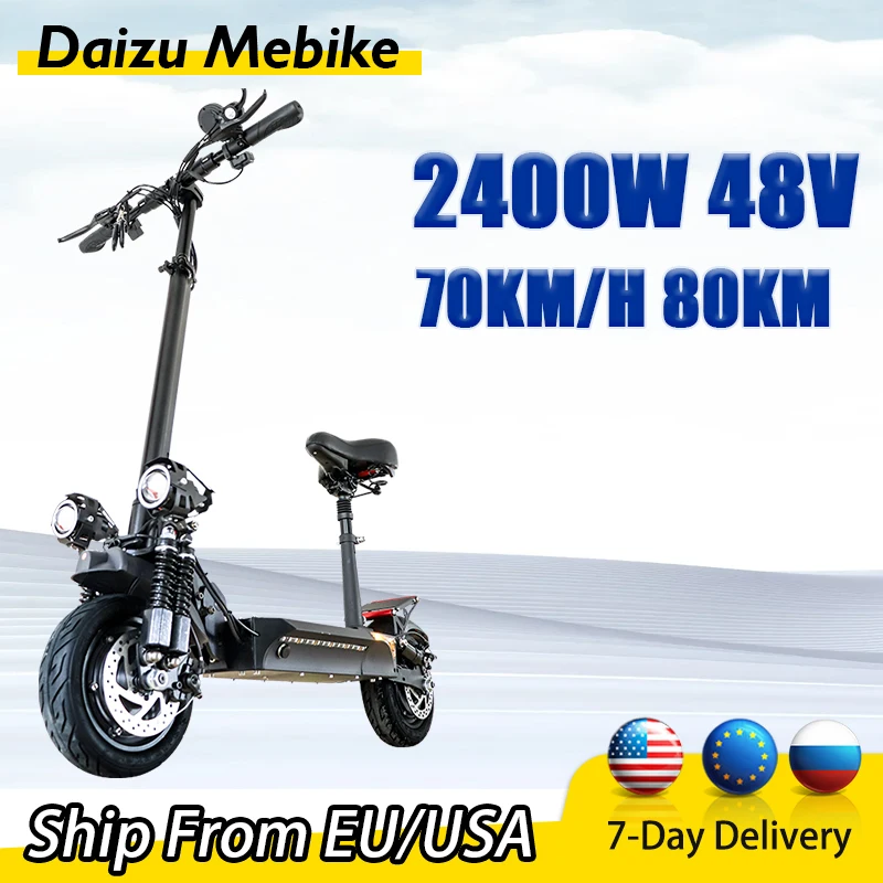 

70KM/H High Speed Adult Electric Scooter 48V 2400W Powerful with Seat 48V 18AH E scooter Long Range 80km 10inch Tire EU Stock