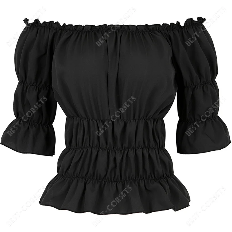 

Pirate Blouse Women Plus Size Medieval Shirt Off Shoulder Halloween Cosplay Viking Costume Women Top Black