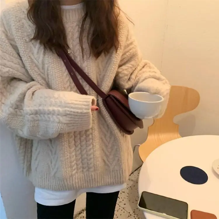 

Korean Style 2022 Women's Thick Warm Knitwear Sweaters Casual Soft Streewear O Neck Long Sleeve Pullover Tops Sueters Free Size