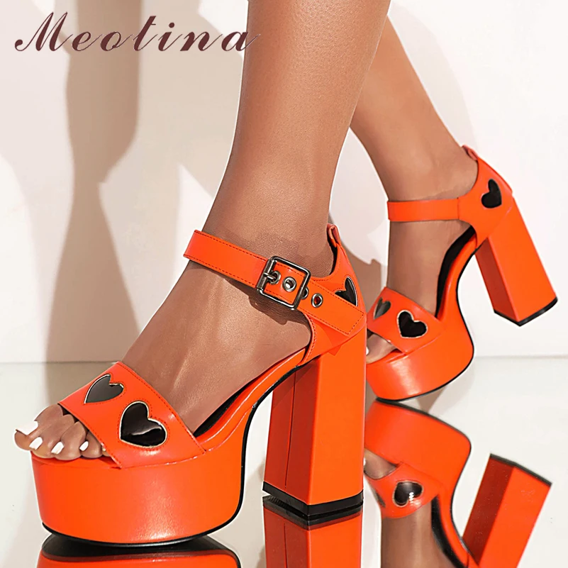 

Женские босоножки с ремешком на щиколотке Meotina, сандалии на платформе и толстом каблуке, с принтом в виде сердца и пряжкой, черные, на лето, 43